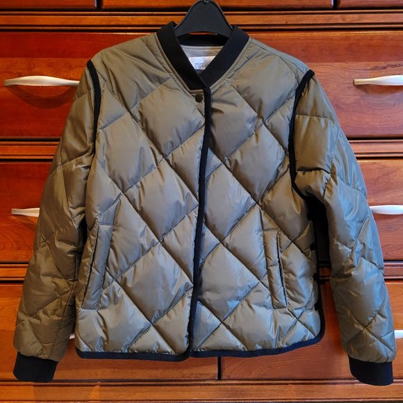 Nordstrom Signature Olive Green Down Bomber Puffer Jacket Coat Size Small - Picture 1 of 7